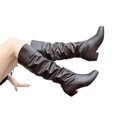 thumbnail image 2 of EKVAHL Women's Knee High Slouchy Boots, Pull On Faux Leather Ruched Tall Boots, Low Heel Fall Occasion Casual Dress Boots Brown, 2 of 5
