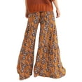 thumbnail image 4 of VISgogo - Pantalones palazzo con cinturón para mujer, pantalones de playa sueltos bohemios de cintura alta con estampado floral/a cuadros/cachemira VISgogo moda, 4 of 6