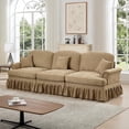 thumbnail image 4 of 107.1'' Modular Sectional Sofa, Upholstered 3-Seat Sofa, Silver Chenille Couch with Removable Ruffles Pleats Skirts, Flared Arms, Deep Seat Sectional Couches for Living Room, Apartment, Light Coffee, 4 of 7