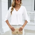 thumbnail image 6 of Maplenight Womens 3/4 Sleeve Shirts Pleated Dressy Business Casual Tops Loose V Neck Office Work Shirt, 6 of 7