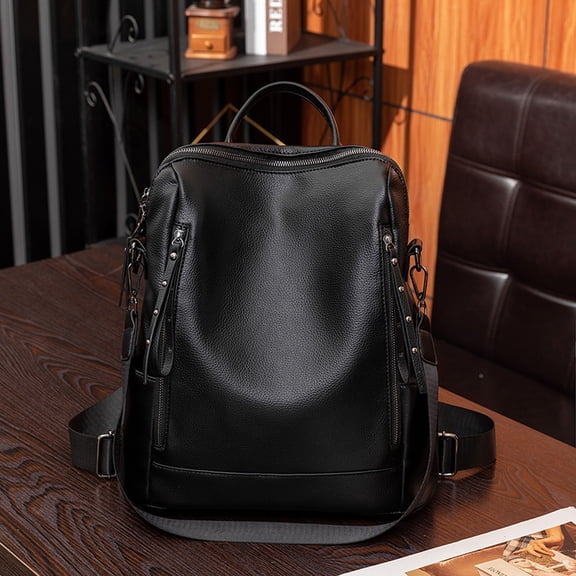 Backpacks for Women Soft Leather Backpack Large Capacity Fashion Casual Travel Daypack Black One Size
