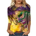 thumbnail image 1 of Penkiiy Blouse Carnaval Manches 3/4 Chemise de Printemps Quotidienne Tee Imprimé Masque Blouse Mardi Gras Col Rond 2024 Tee Tunique Habillée m Multicolore, 1 of 5