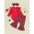 thumbnail image 3 of Elippeo Baby Girls 3 Piece Outfits 3M 6M 9M 12M 18M Christmas Ribbed Long Sleeves Romper and Elastic Plaid Flared Pants Headband Set Fall Clothes, 3 of 10