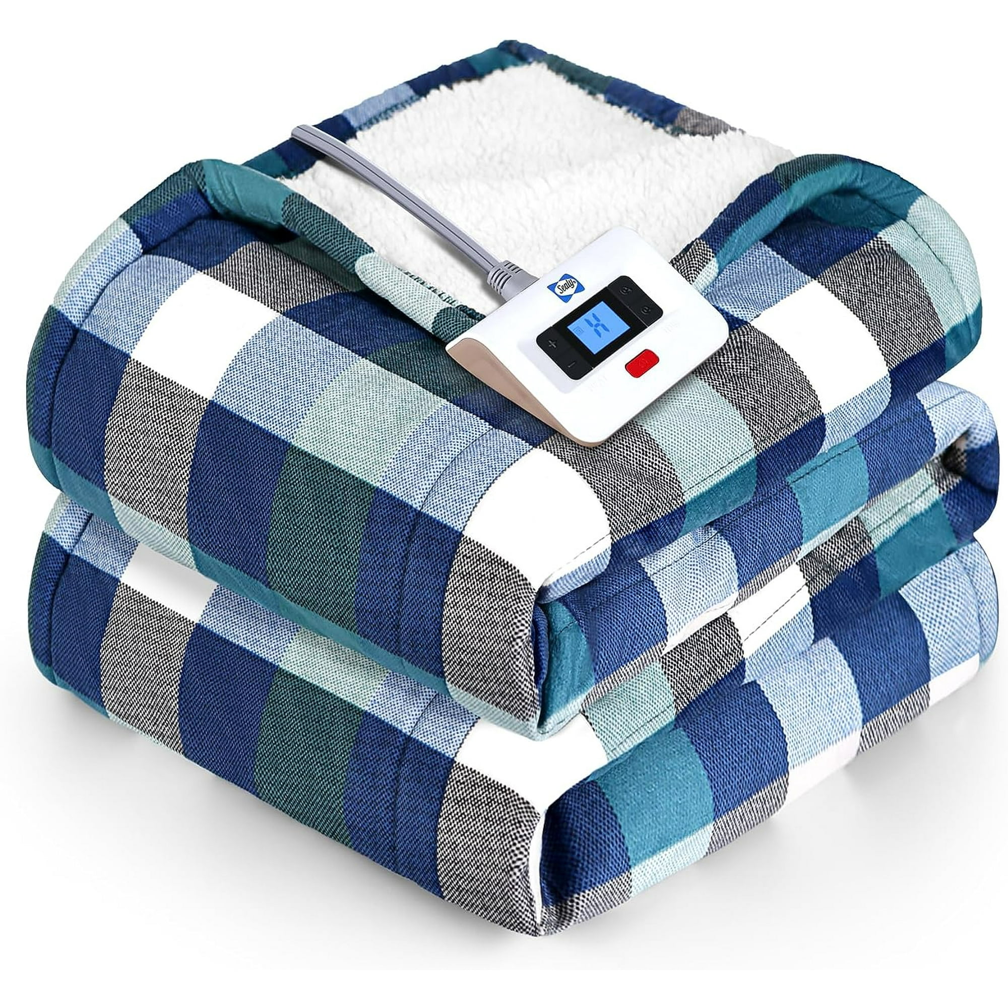 SURJDE SEALY Electric Blanket Full Size Plaid Short Plush Sherpa Electric Throw Blanket with 10 Heating Levels 1 12 Hours Auto Shut Off Machine Washable Green Walmart