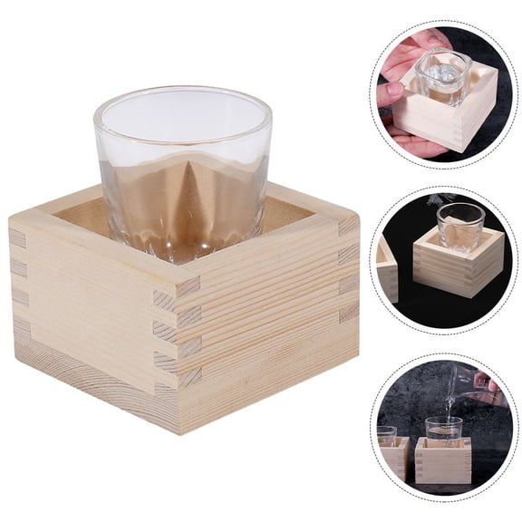 GOOHOCHY 4 Sets  of Sake Cups Japanese Glass Saki Cup with Wooden Box Traditional Tea Cup for Home