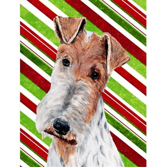 Wire Fox Terrier Candy Cane Christmas Flag Garden Size