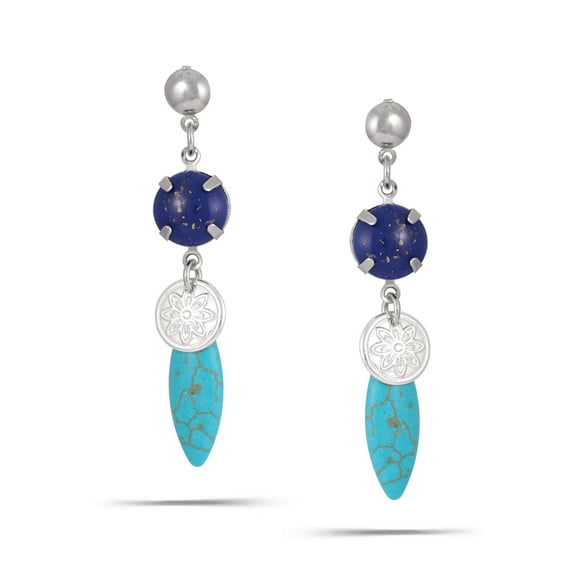WOMEN'S SILVER TURQUOISE AND BLUE STUD EARRINGS