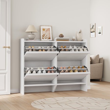 Shoe Cabinet with 2/3/4 Flip Drawers, Wooden Shoe Organizer with Adjustable Shelf, Shoe Storage for Entryway, Hidden Shoe Cabinet for Hallway, Living Room