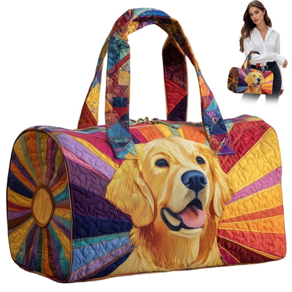 Dwellin Tote Bag for Women Lightweight Puffy Quilted Canvas Handbags Cute Dog Cat Print Shoulder Top Handle Satchel for Work Travel N-L 18X9X9