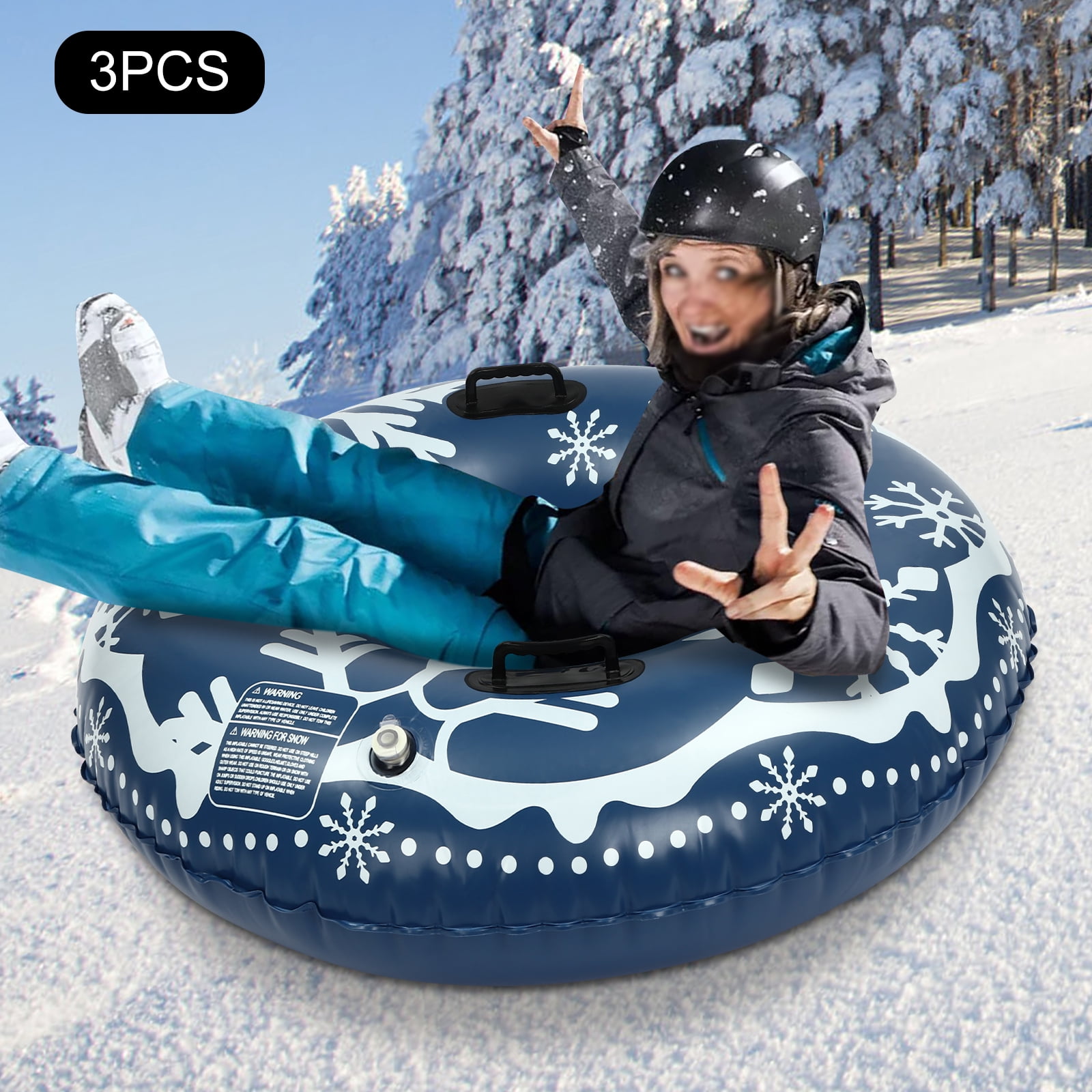 3PCs Snow Tubes, 48 Inches PVC Cold-Resistant Inflatable Sled, Thickened Heavy Duty With Handles for Winter Activities ,Outdoor Family Snow Toys