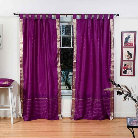Violet Red Tab Top Sheer Sari Curtain Drape Panel Piece