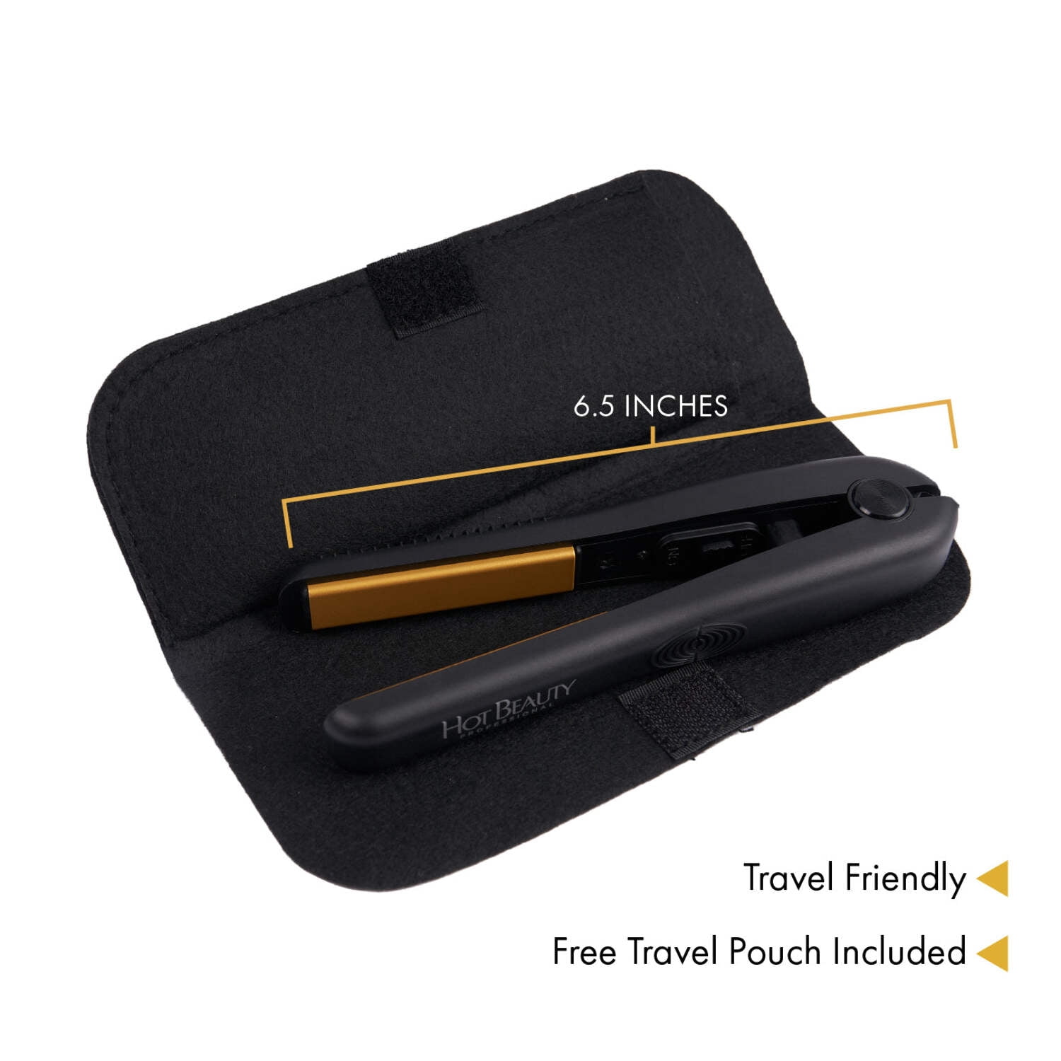 Hot Beauty Professional Ceramic Mini Flat Iron 1/2", Anti-Frizz, Fast Heating, Versatile Styling for Curly & Straight Hair, Ideal for Traveling with Travel Pouch (Black)