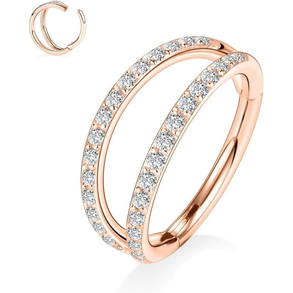 316L Surgical Steel Nose Hoop Septum Conch Piercing Jewelry Cartilage Daith Helix Tragus Rook Lobe Earring Triple/Double Nose Lip Ring 20G 18G 16G Rose gold,double row cube zircon 20G 6mm
