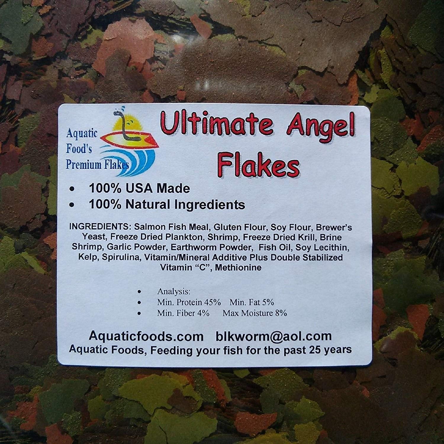 Aquatic Foods Ultimate Angel Fish Cichlid Flakes - Premium Tropical Fish Foods - 1-lbs
