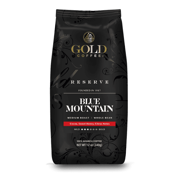 Gold Coffee Blue Mountain Whole Bean Medium Roast Coffee, 12oz (Pack of 6)