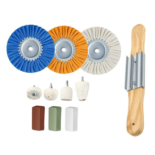 11x Kit de pulido de ruedas, compuestos multifuncionales, almohadillas para pulir carrocería de coche, rueda de pulido de 8 pulgadas para joyería de
