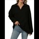 thumbnail image 1 of de Larga con Cuello en V para Mujer, Sudaderas Ligeras, Ropa de Moda de Otoño 2025. Negro L, 1 of 10