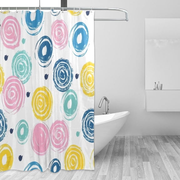 Colorful Circles Swirl Shower Curtains with 12 Hooks Waterproof Bathroom Decor 66" x 72"