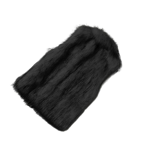 Qarigey Chaleco de lana de piel sintética elegante y cálido de tela para mujer, chaqueta de lana sin mangas, chaleco de mujer Camisetas sin mangas negro l