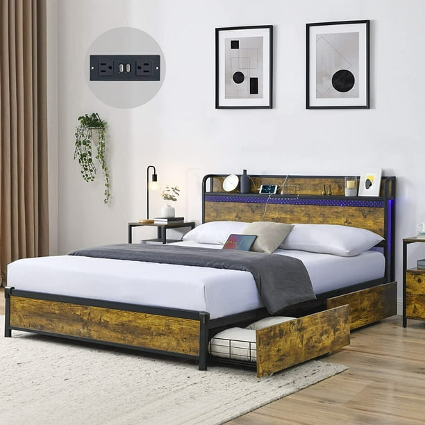 Alohappy Full Size Bed Frame with 4 Storage Drawers, LED Bed Frame with