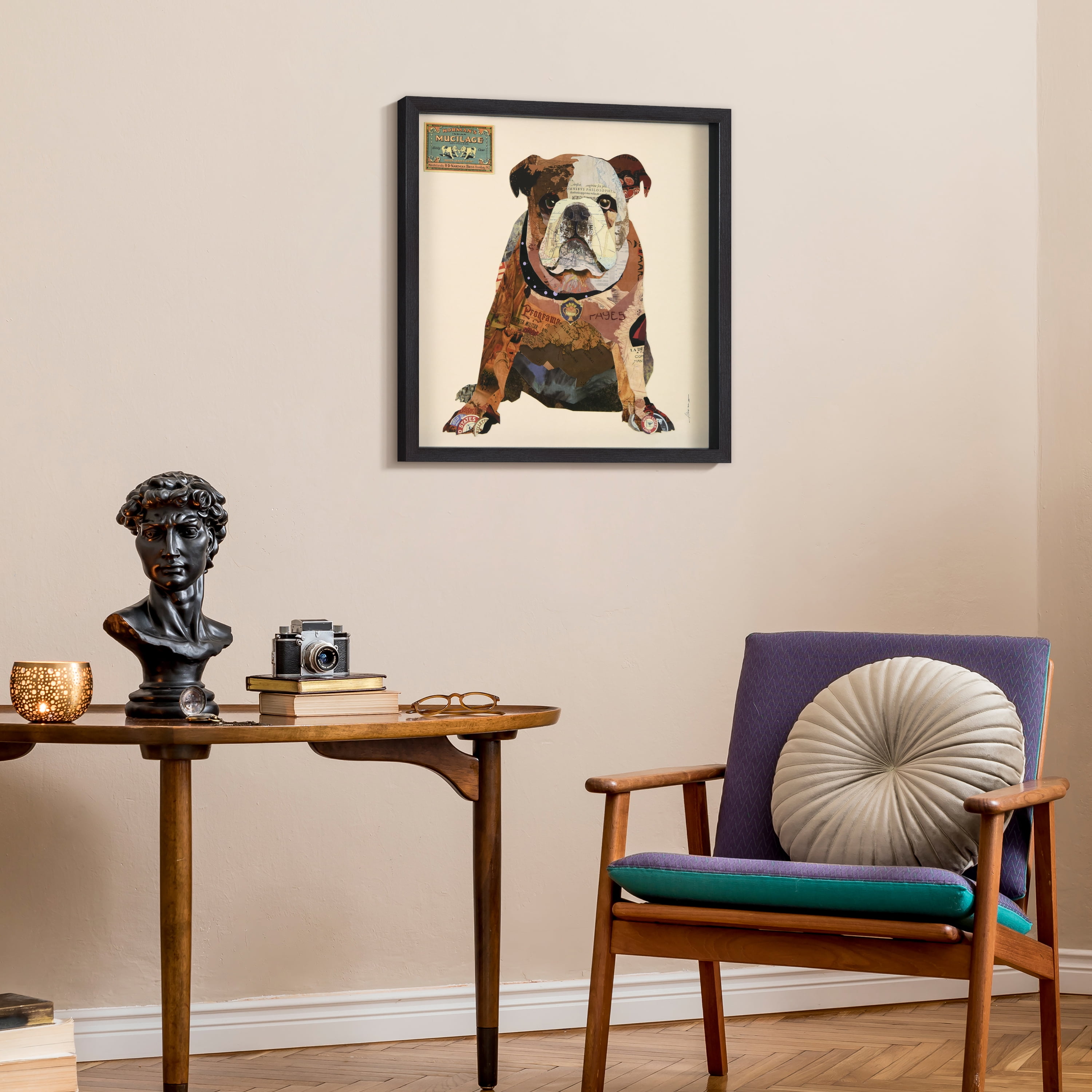 Empire Art 'Men's Best Bully' Hand Made Signed Art Collage by EAD Artists Co-op under Tempered Glass in Black Frame