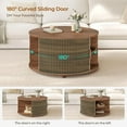 thumbnail image 3 of Round Lift Top Coffee Table, Modern Coffee Table with 180° Curved Sliding Door and Hidden Storage for Living Room, Office, Walnut, 3 of 6