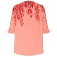 thumbnail image 4 of Tops for Women Plus Size 3/4 Sleeve Ruffle Floral Printed V-neck Casual Three-quarter Sleeve T-shirt Watermelon Red XXL, 4 of 5