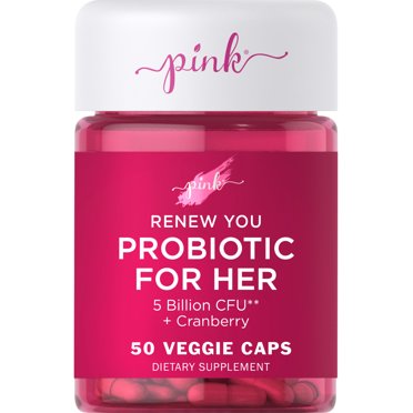 Pink Probiotics for Women | 50 Veggie Capsules | 5 Billion CFU | Plus Cranberry | Vegetarian, Non-GMO & Gluten Free Supplement