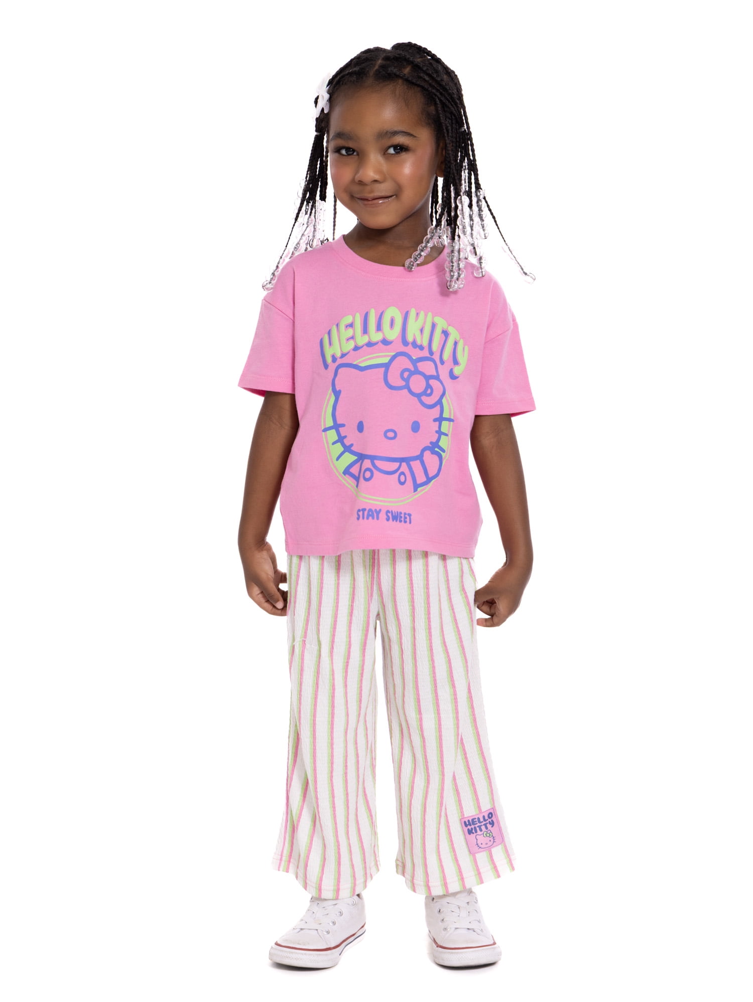 Hello Kitty Toddler Girls Graphic Tee and Stripe Pants Set, 2-Piece, Sizes 12M-5T