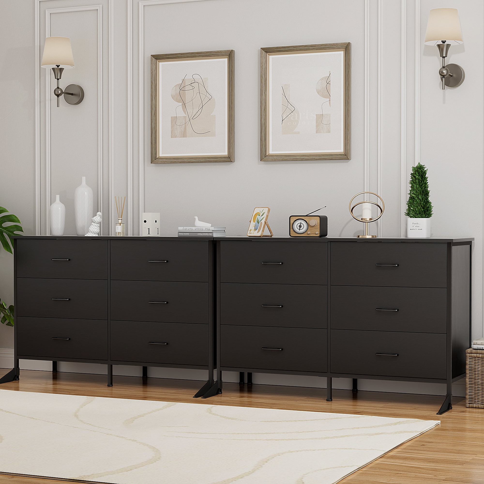 Richya 6 Drawers Dresser for Bedroom, 47.3'' Dressers & Chest of Drawers with Steel Frame, Black