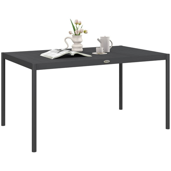 Outsunny Outdoor Dining Table w/ Aluminium Frame, Garden Table, Dark Grey