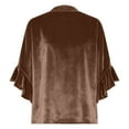 thumbnail image 6 of Tnhcen Women's Plus Size Ruffle Sleeve V Neck Velvet Blouse Shirt Casual Top 100% Polyester Gold Finger Button Front 7/8 Sleeve Tunic Black White Navy, 6 of 6