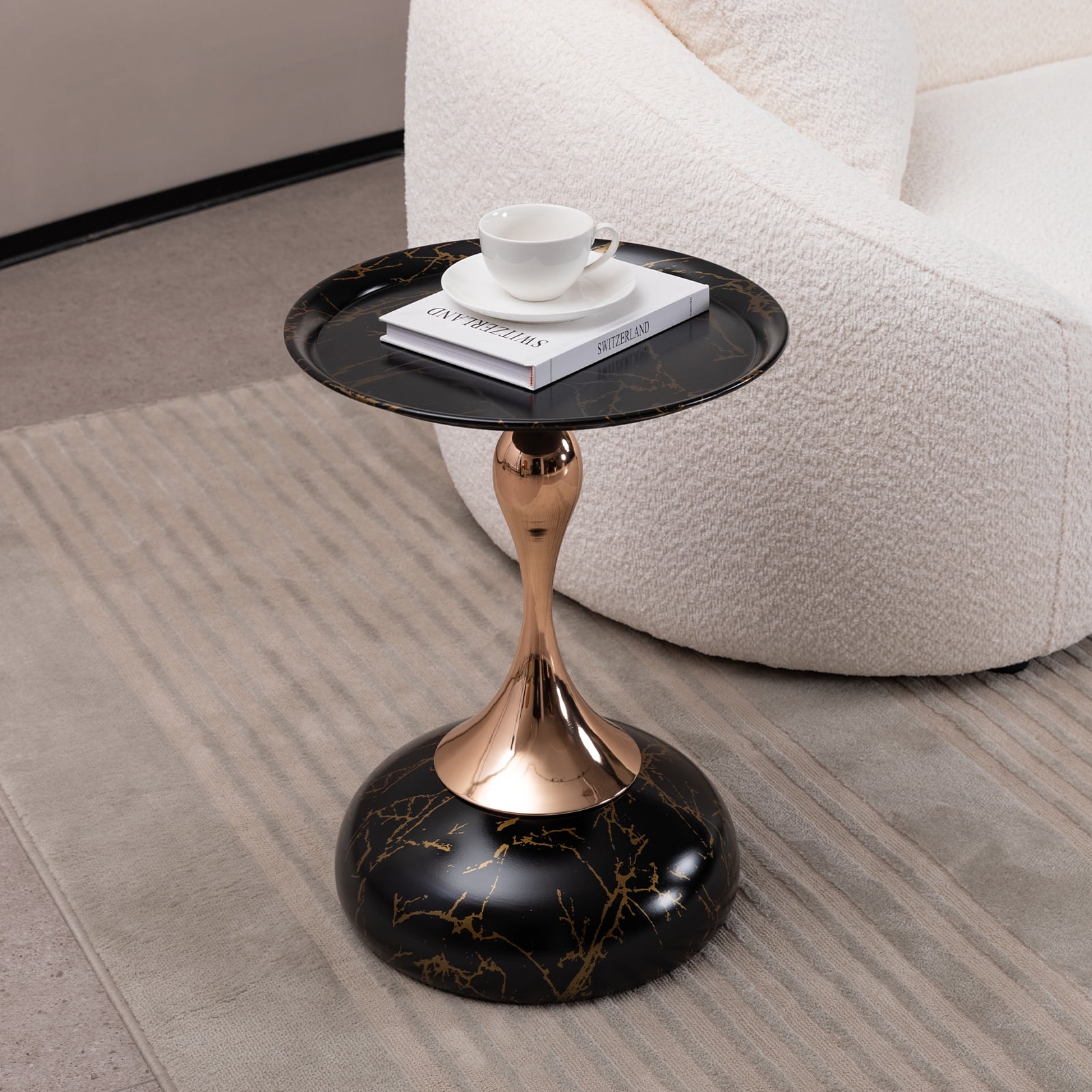 MAYEERTY Mermaid Tail End Coffee Table Round Side Table, Modern Metal Pedestal Table, Minimalist Accent Table for Small Spaces, Drink Martini Table Decoration