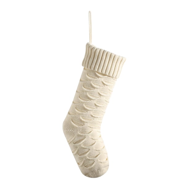 Bolsa de regalo para medias navideñas, adorno colgante decorativo de punto para árbol de Navidad Blanco