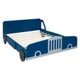 Blue Full Size CarShaped Platform Bed with Realistic Wheels for Kids