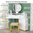 thumbnail image 6 of PAKASEPT Corner Vanity Set with Lighted Mirror, Makeup Dressing Table with Drawers, Cabinet and Cushioned Stool, Girls Vanity Desk for Bathroom, Bedroom, 6 of 8