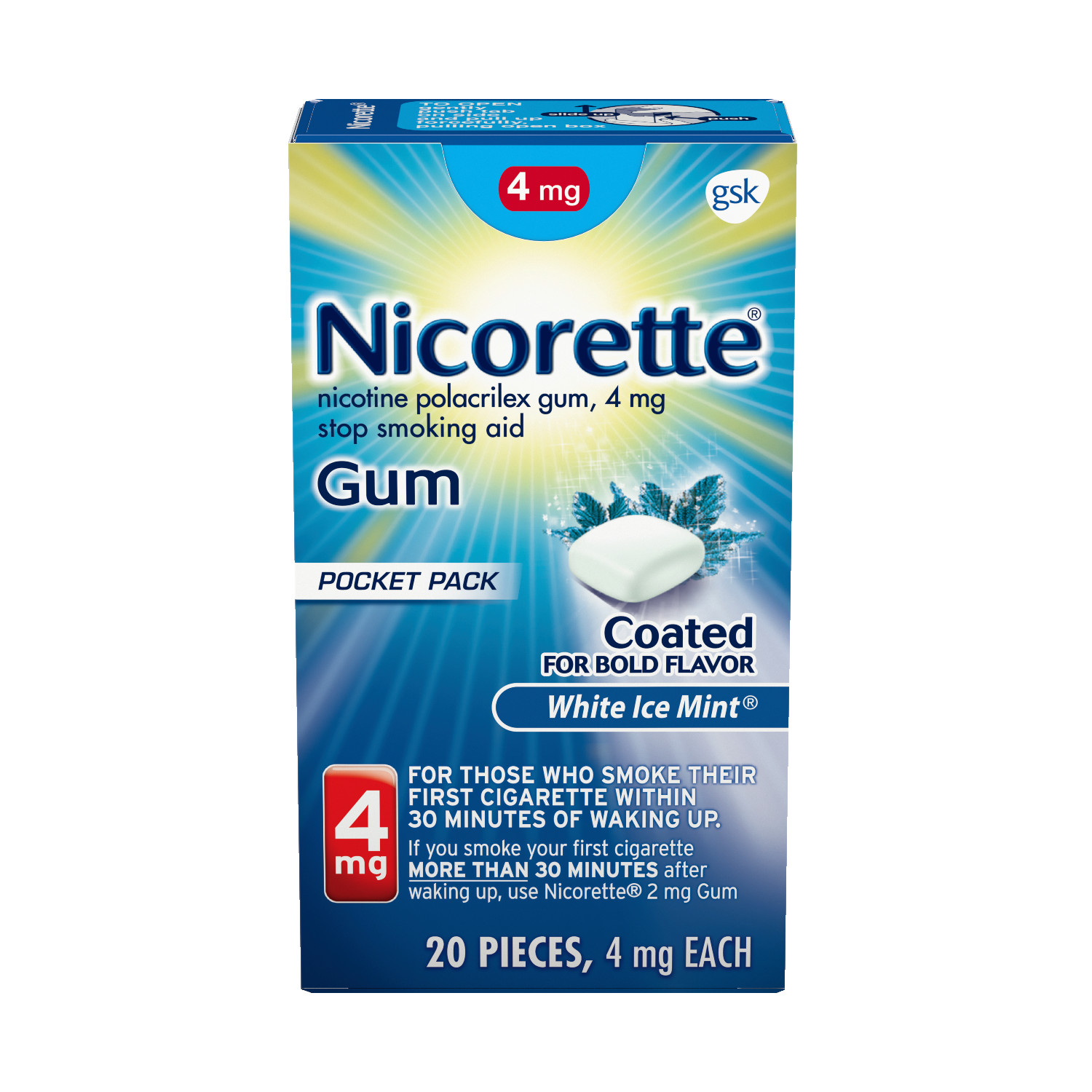 Nicorette Nicotine Gum to Stop Smoking, 4mg, White Ice Mint Flavor 20