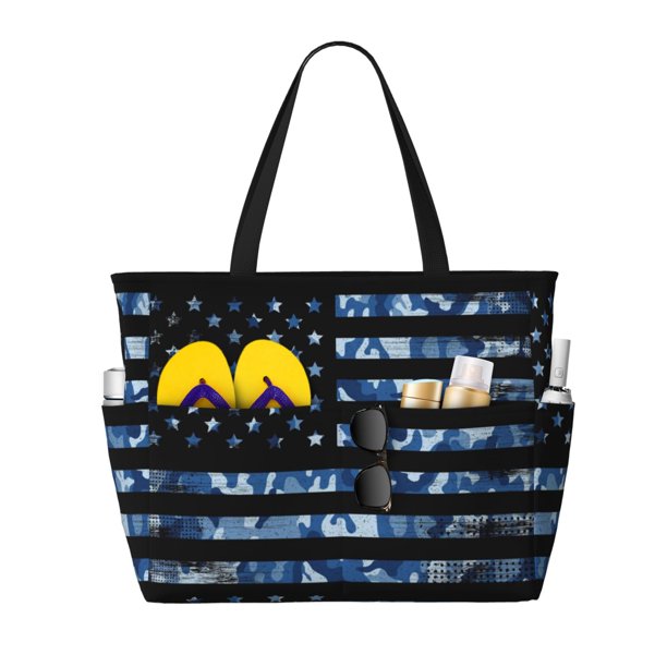 Fotbe Navy Camouflage American Flag Bolsa de Viaje para Playa - Resistente al Agua, Bolsa Tote de Gran Capacidad y Ligera con 7 Bolsillos para Mujeres y Hombres