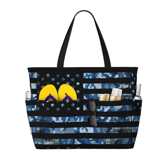 Disketp Navy Camouflage American Flag Bolsa de Playa de Gran Capacidad, Bolso Impermeable y a Prueba de Arena para Mujer, Ideal para Playa, Piscina y Natación