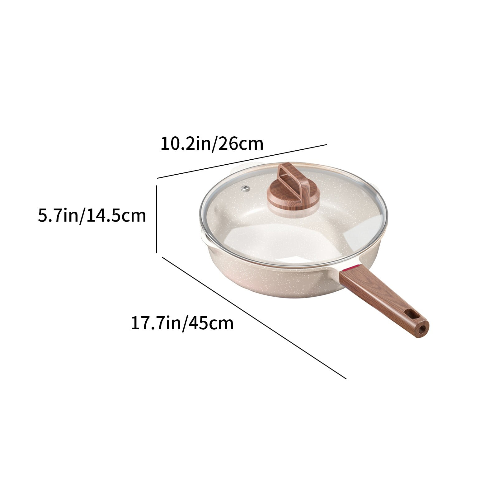Jpxdew Non Stick Ceramic Frying Pan with Lid,Induction Compatible Omelette Pan,Heat Resistant Handle,Even Heat Distribution,Easy to Clean,Versatile Cooking Options-Beige,17.72x10.24x5.71in