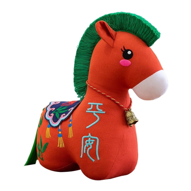 Mascota de peluche de caballo para el Año Nuevo Chino, recuerdo para el Año Nuevo Lunar 2026 Verde oscuro rojo 12cm