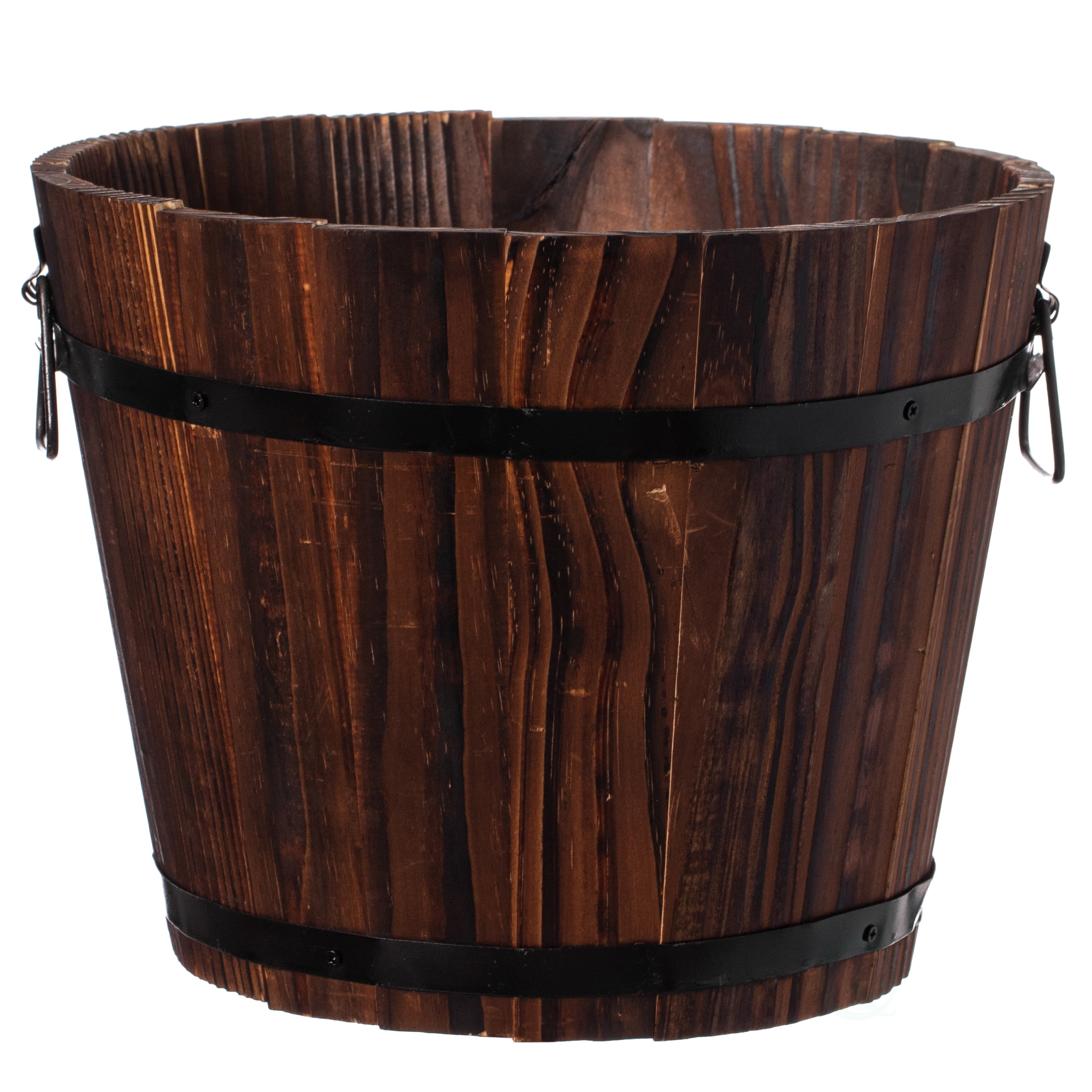 Small Wooden Whiskey Barrel Planter, 12" Dia 10" High