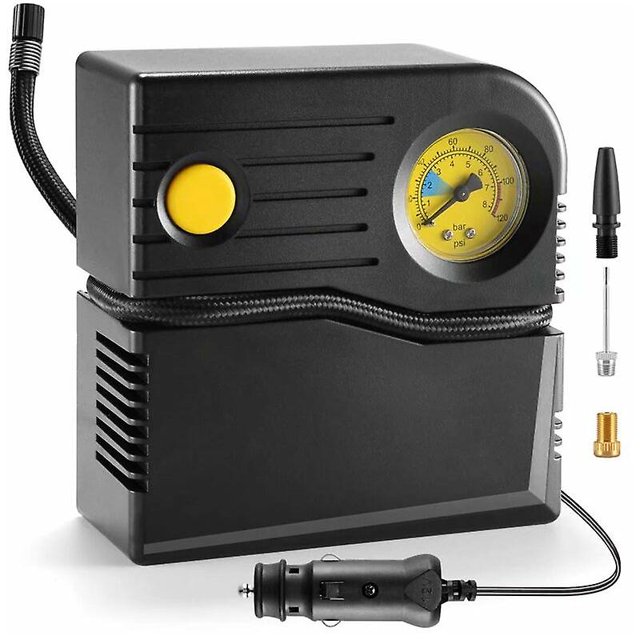 Car Tire Inflator Mini Portable Air Compressor Analog Inflator Car Tire Pump Cigarette Lighter Electric Bike Pump with Pressure Gauge and Valve Adapte