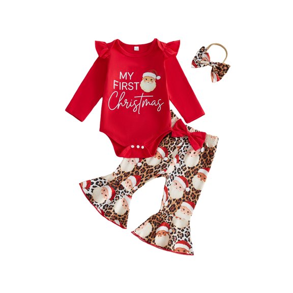 RUINIXCW Baby Girls Christmas Outfit Long Sleeve Romper Print Pants Headband