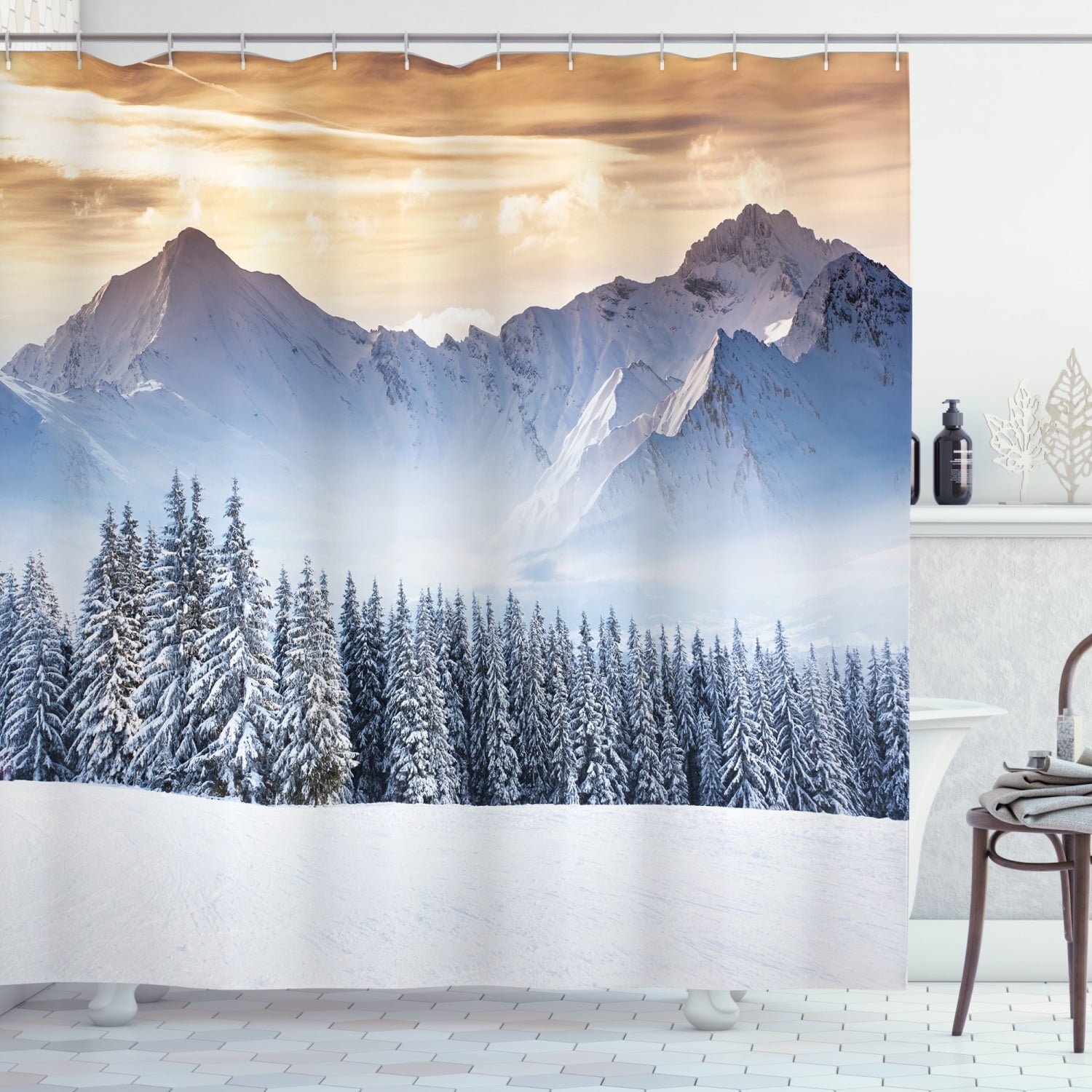 Winter Shower Curtain, Fantastic Landscape Photography Snowy Mountains