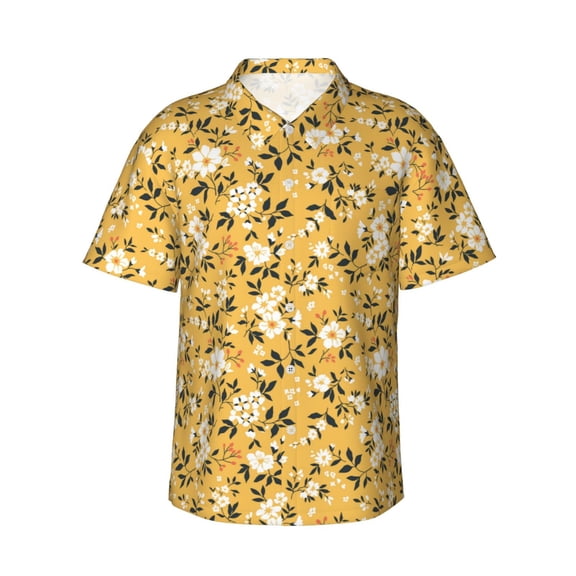 Fotbe Daisies Flowers Hawaiian Shirt for Men Unisex Summer Beach Casual Short Sleeve Cotton Linen Button Down Shirts-3X-Large