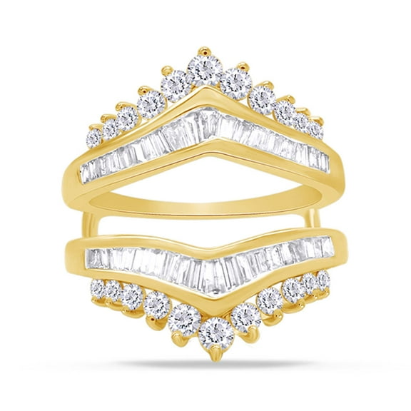 AFFY Round & Baguette White Natural Diamond Solitaire Enhancer Guard Ring in 14k Yellow Gold (1.25 Cttw)