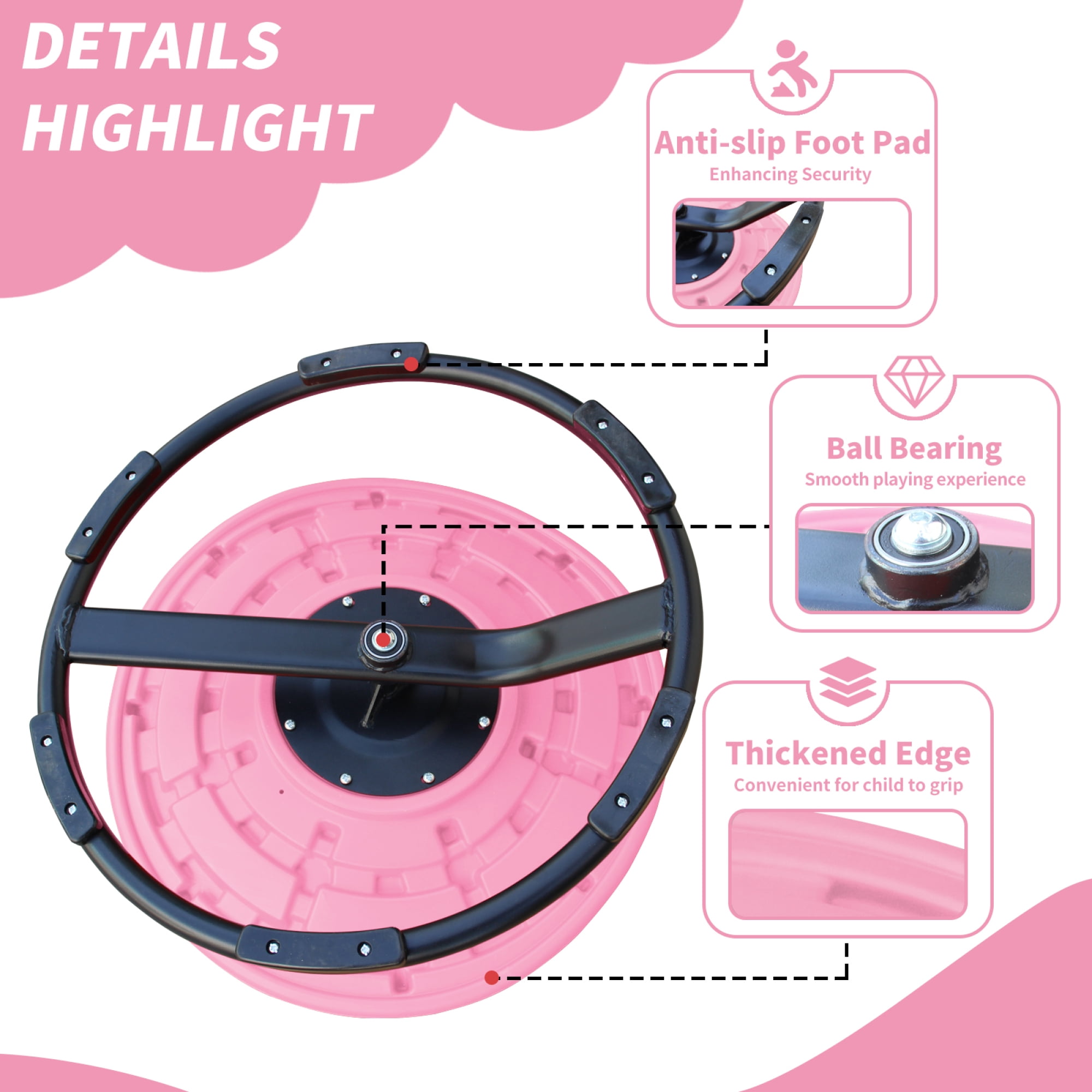 Jopath Kids Swivel Chair,360° Spinning Chair,200 lbs Capacity,Spinning Sensory Seat for Children,Autism-Friendly Toy with Non-Slip Metal Base,Spin Chair for Balance and Coordination,Pink
