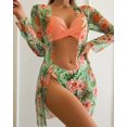 thumbnail image 1 of Traje de baño de tres piezas para mujer, cárdigan de malla con estampado de bikini dividido, 2 piezas, 1 of 4