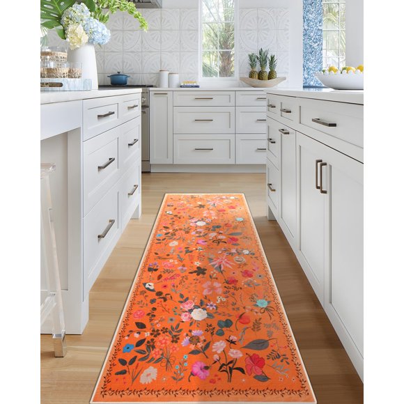 Alfombra Runner CRYPTOLITE Boho Floral de 60 x 180 cm, lavable y antideslizante